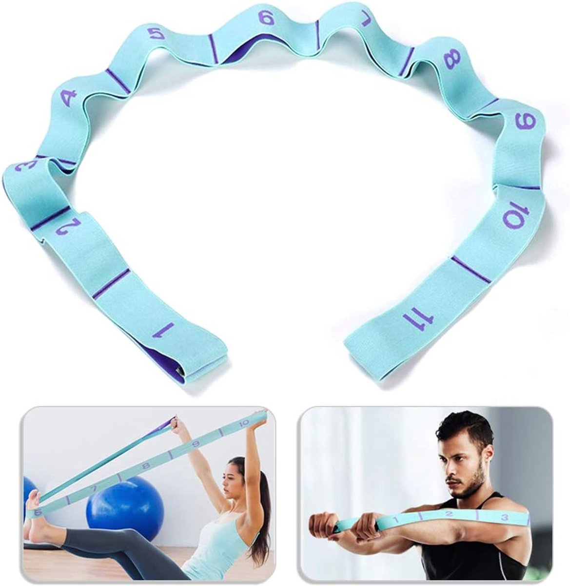 Yoga Resistance Band with 11 rings Blue Purple