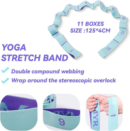 Yoga Resistance Band with 11 rings Blue Purple