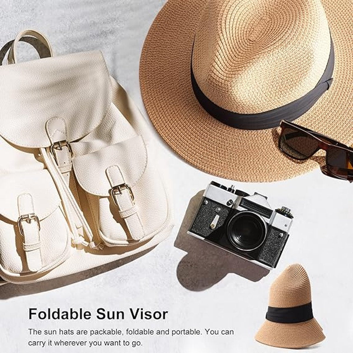 Women Men Straw Hat Panama Hat with Anti-UV for Beach - Khaki