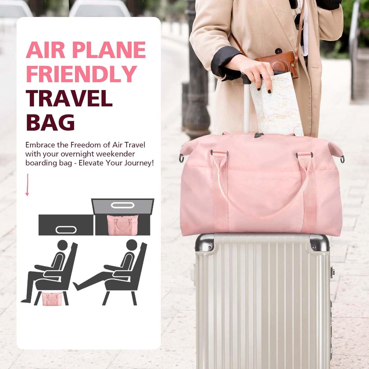 Travel bags - Waterproof weekend bags - Travel bag - Women's carry-on luggage - Travel bags - Yoga bag - Men's sports bags - Airplane carry-on luggage - Weekend bags - Travel bags with trolley lids - Sports bag - Travel Bag - Pink