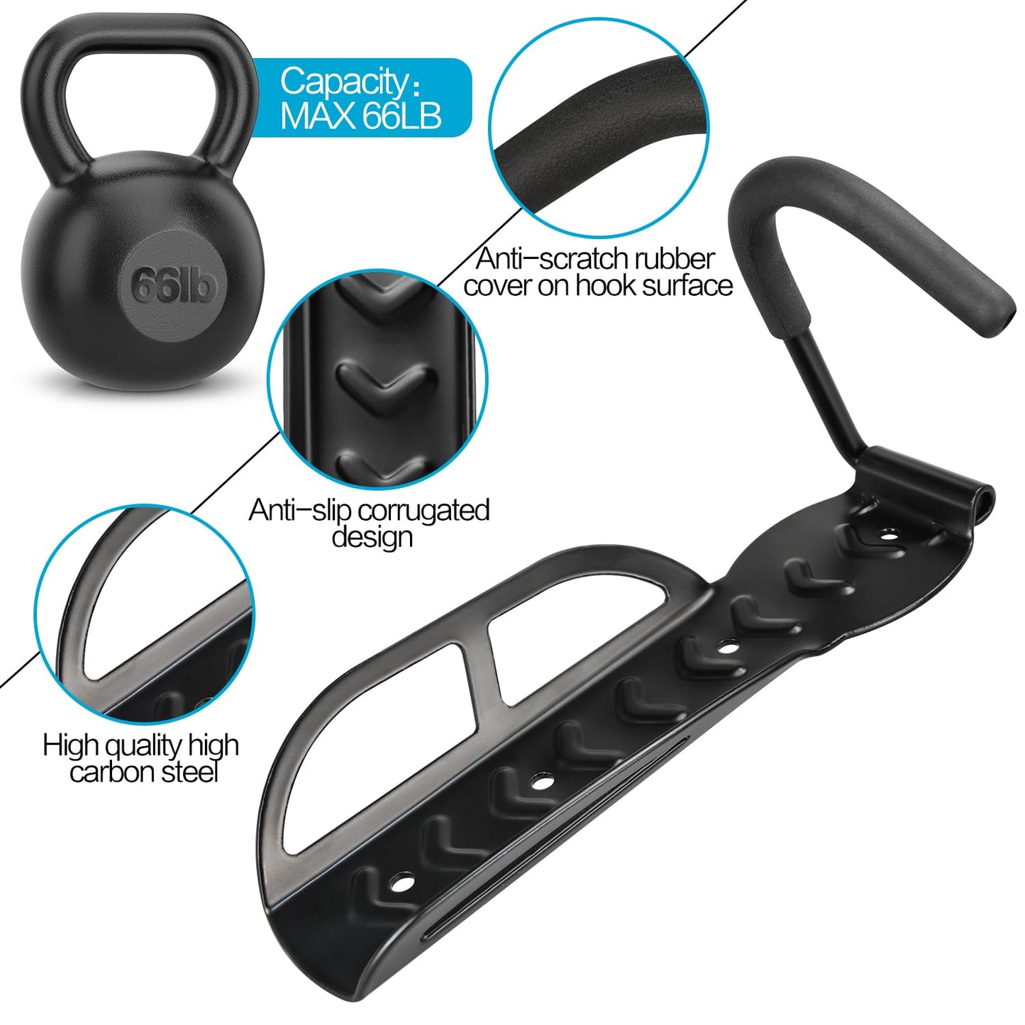 Garage Wall Mounted Bike Rack 2 Pack with Oral-B Holds 66 lbs