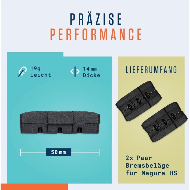 Magura HS Brake Pads - 2 Pairs 50mm, High Power Durable