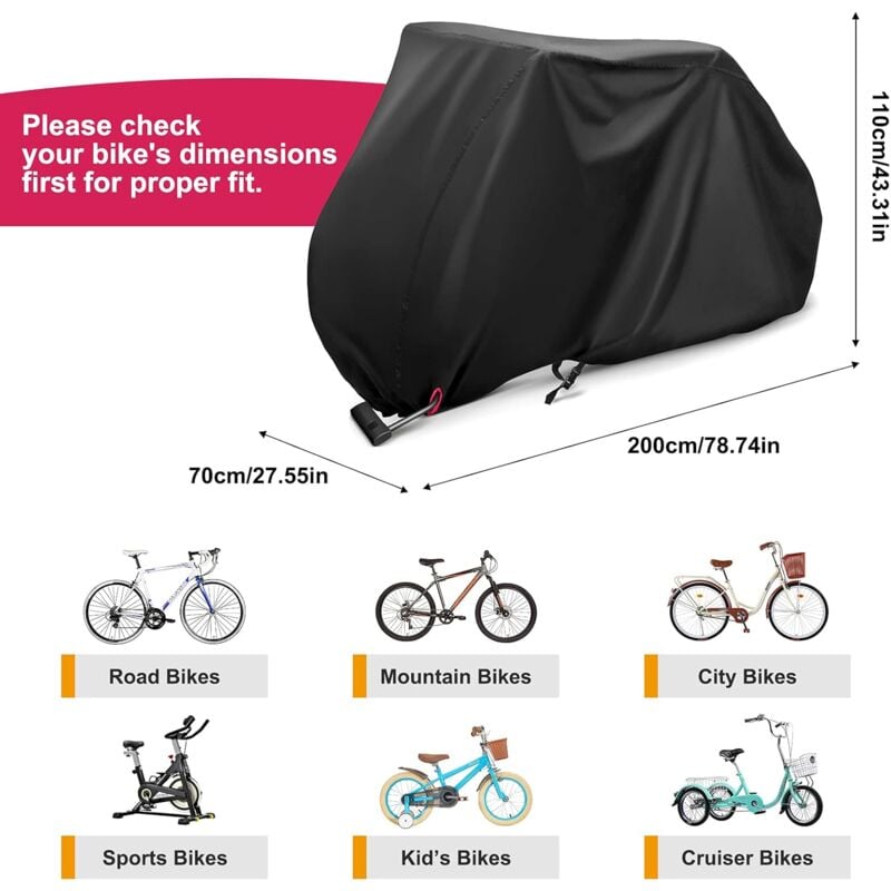 Bicycle Cover for 2 Bikes Waterproof Windproof 210D Oxford Storage Bag