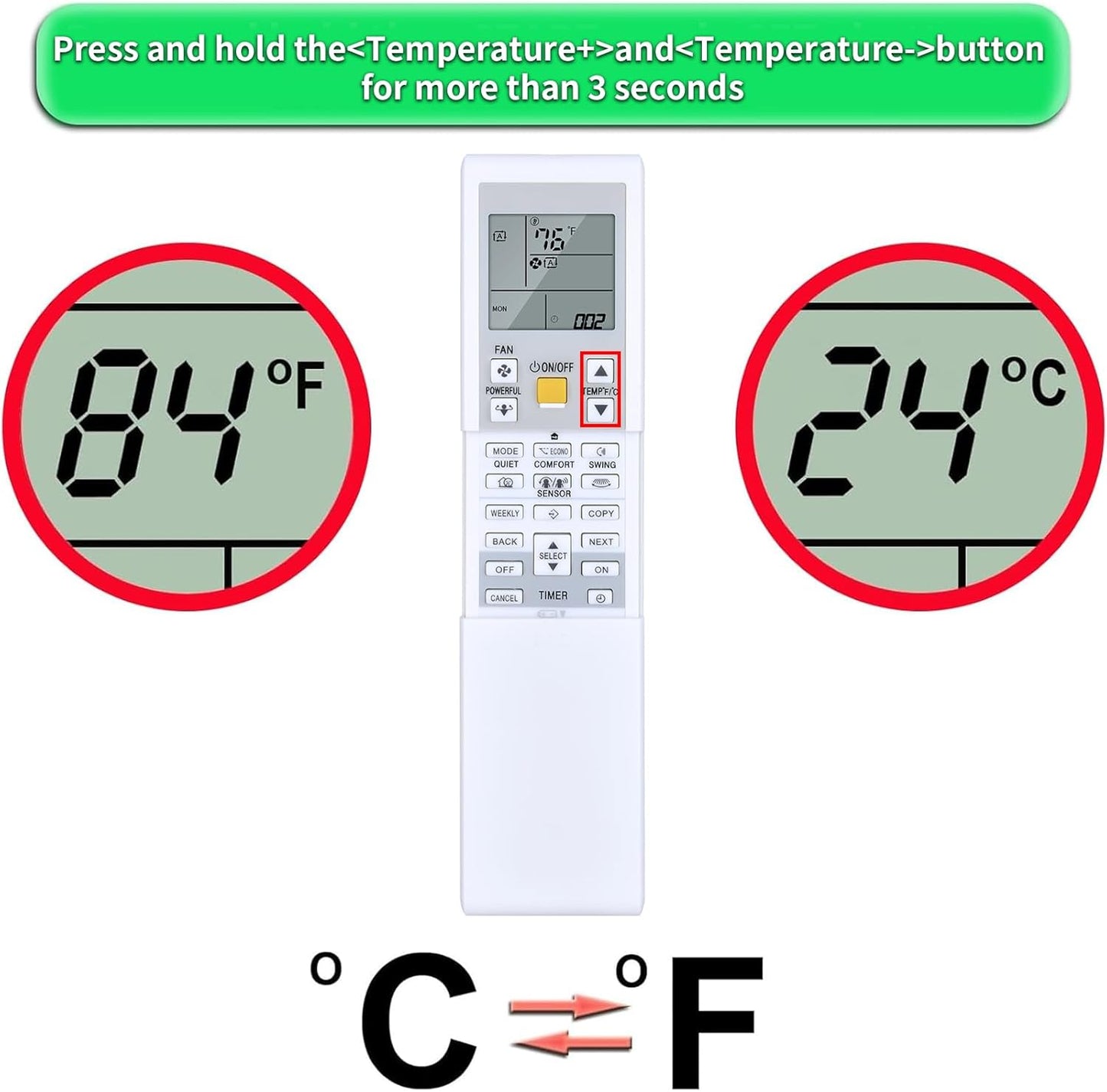Replacement for AC Air Conditioner Remote Control