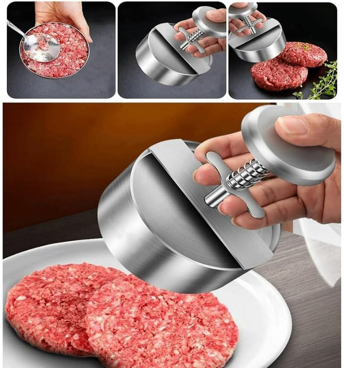 Hamburger Press - Round Stainless Steel Non-Stick Hamburger Press - Patty Mold - Grilling Tool - Patty Mold