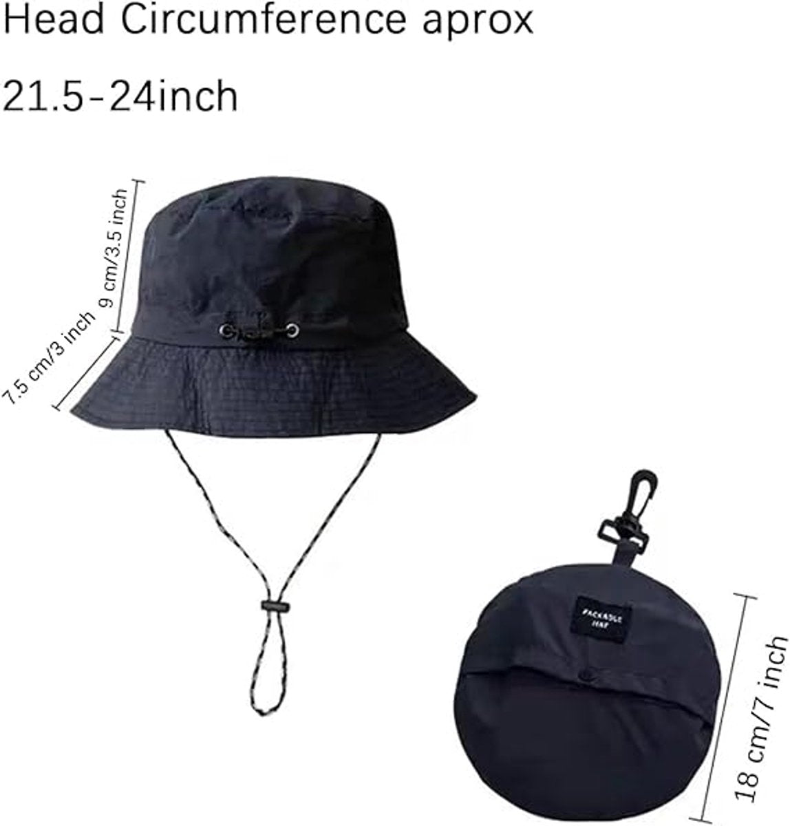 Hat - Sun Hat - Outdoor Jungle Hat - Foldable Bucket Hat - Rain Hat - Unisex - With Removable Chin Strap - 2-Piece (Black + Gray)