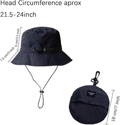 Hat - Sun Hat - Outdoor Jungle Hat - Foldable Bucket Hat - Rain Hat - Unisex - With Removable Chin Strap - 2-Piece (Black + Gray)