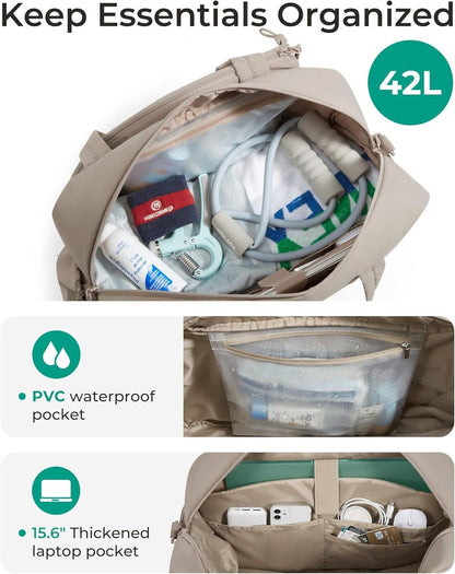 Tennis Bag - Tennis Backpack - 42L with Shoe Compartment - Sports Bag - Waterproof Racket Bag - Protective Racket Compartment - Portable as a Shoulder Bag - Camel