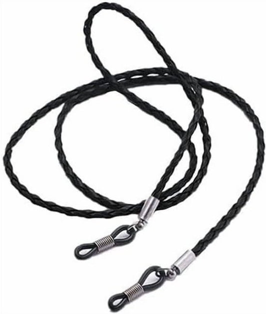 Black braided leather glasses chain holder - Anti-slip sunglasses strap - Glasses cord - Neck strap for glasses - Unisex glasses cord - 70 cm - Sunglasses and glasses accessories (2 pieces)