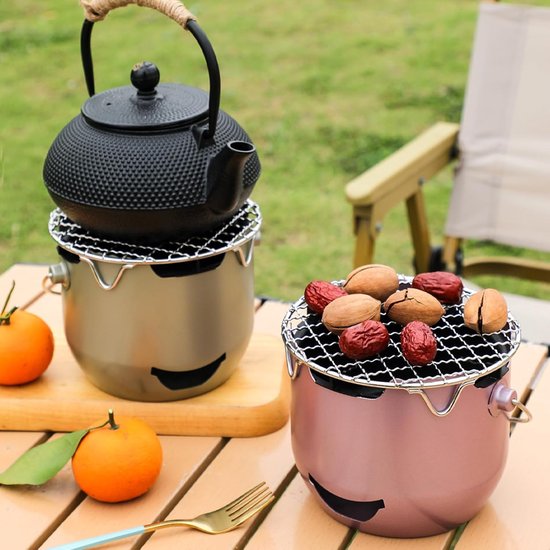 Grill - Portable Charcoal Grill - Mini Stainless Steel Charcoal Grill - Small Outdoor Grill - Suitable for Camping, Backyard BBQs, RVs and Picnics (Purple)