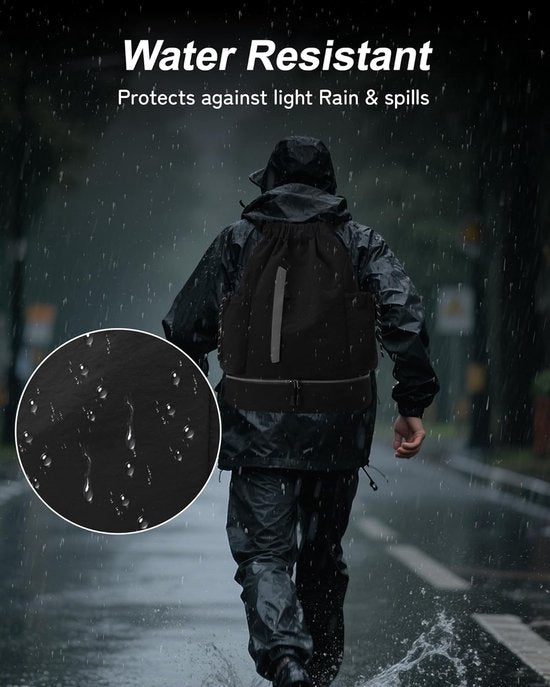 Drawstring Backpack for Travel - Black