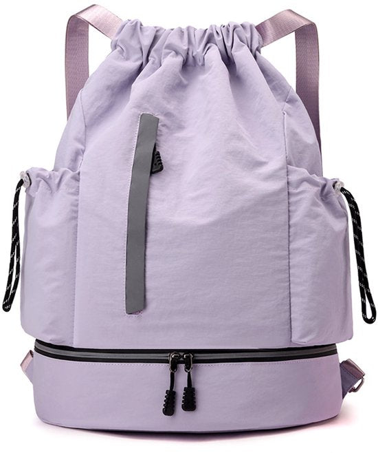 Drawstring Backpack With Shoe Compartment - Purple