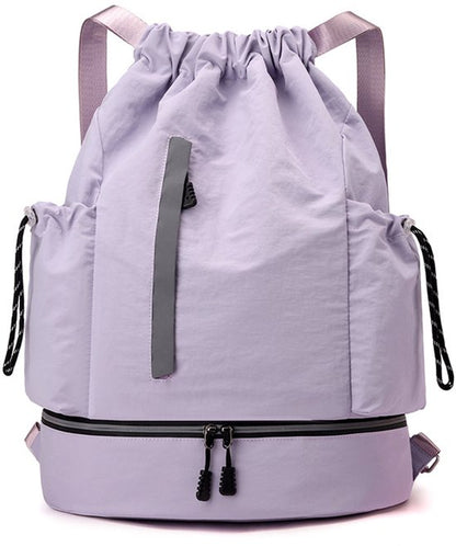 Drawstring Backpack With Shoe Compartment - Purple