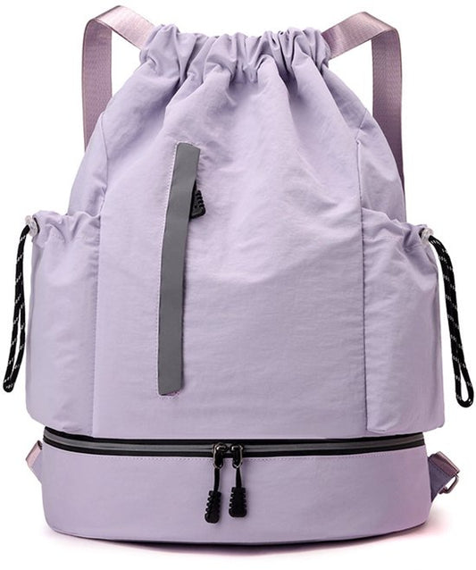 Drawstring Backpack With Shoe Compartment - Purple