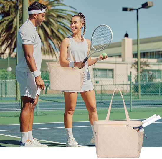 Tennis Bag – Extra Large Sports Bag with Shoe Compartment – Suitable for 2-4 Rackets – Waterproof and Lightweight – Unisex（Beige）