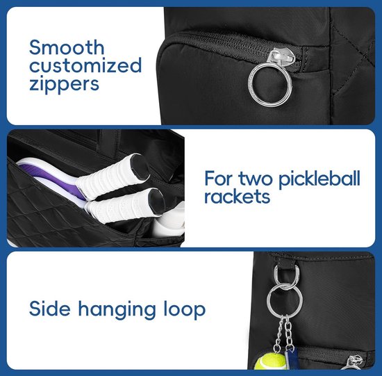 Tennis Bag – Extra Large Sports Bag with Shoe Compartment – Suitable for 2-4 Rackets – Waterproof and Lightweight – Unisex（Black）