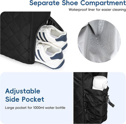 Tennis Bag – Extra Large Sports Bag with Shoe Compartment – Suitable for 2-4 Rackets – Waterproof and Lightweight – Unisex（Black）