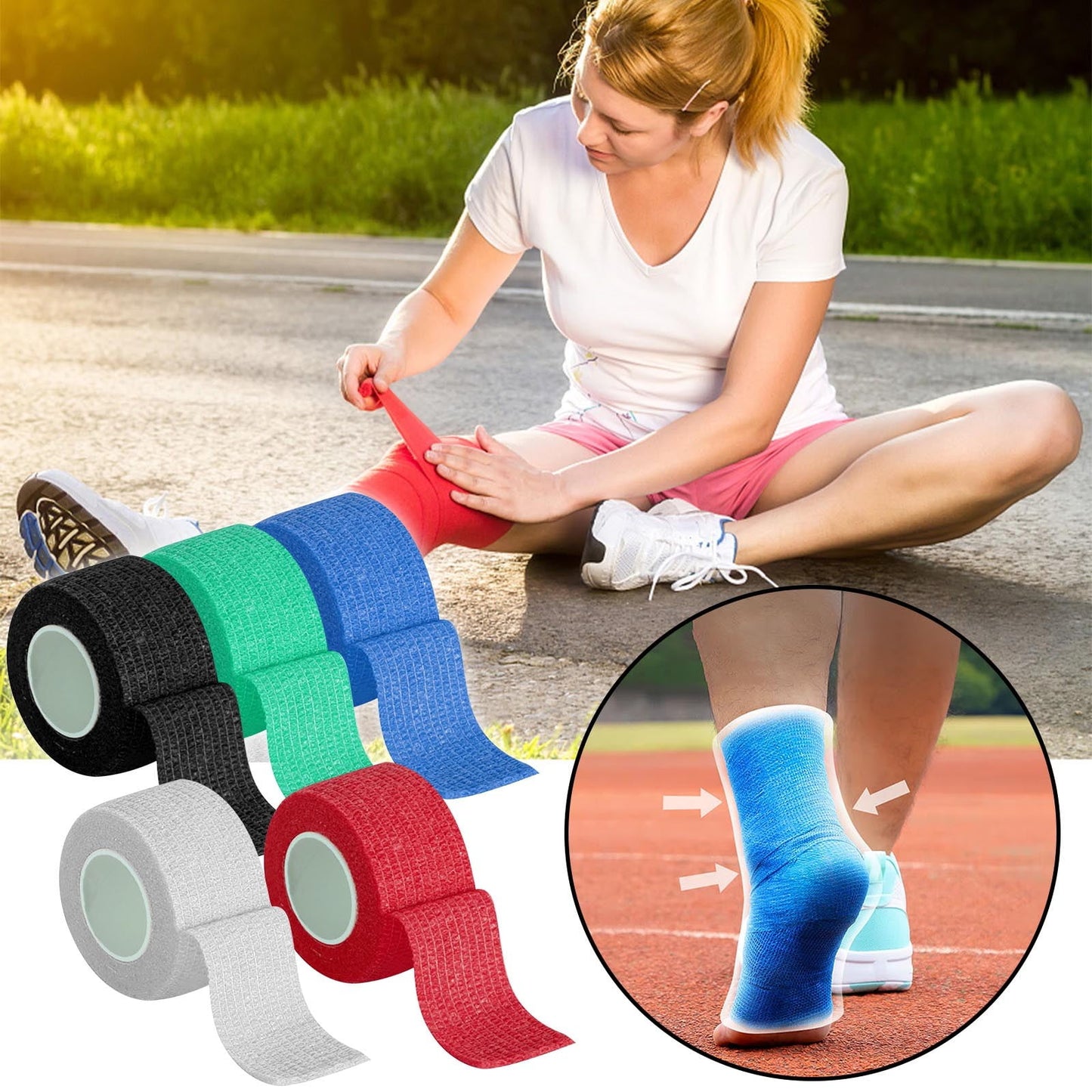 Tyidzon 3 Rolls Kinesiology Tape, 3 Colors 1 Inch x 14.8 Feet Athletic Tape, Elastic Muscle Tape, Sports Tape, Thumb, Finger, Wrist, Ankle, Knee Tape for Exercise and Daily Use White