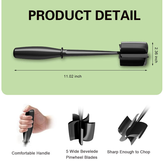 Minced Meat Ruller - Potato Masher - Meat Masher - Mashed Potatoes - Meat Chopper - Kitchen Utensils - Vegetable Masher - Hamburger Chopper - Mashed Potato Masher - Kitchen Tools - Meat Chopper - Heat Resistant - Spatula - Black - 1 Piece