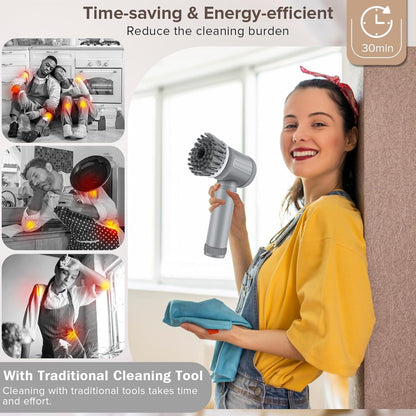 Electric Cleaning Brush - Spin Scrubber - Cordless Scrubbing Brush - Bathroom Cleaner - Power Scrubber - Tile Brush - Grout Brush - Kitchen Cleaning Tools - USB Rechargeable - Polishing Machine - With 5 Attachments - White - 1 Set