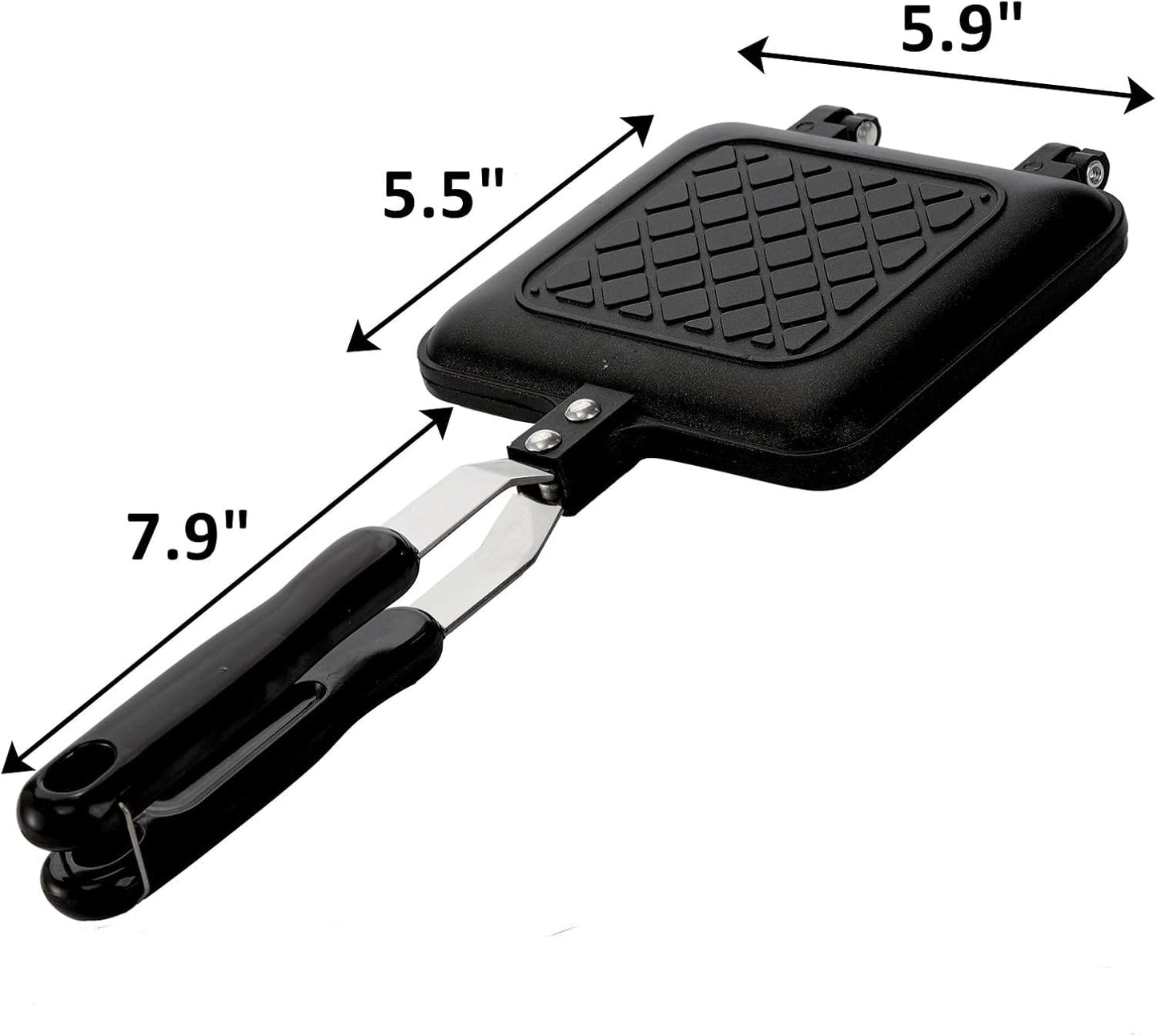 Sandwich Iron - Sandwich Maker - Grill Pan - Camping Sandwich Iron - Panini Grill - Frying Pan - Gas Stove Pan - Double-Sided Pan - Non-Stick Coating - Sandwich Clamp - Manual Toaster - Toaster - Breakfast Making - Kitchen - Black - 1 Piece