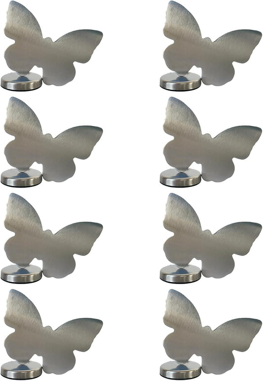 Tablecloth clips - Tablecloth weights - Magnetic clips - Tablecloth holder - Garden accessories - Picnic accessories - Windstopper tablecloth - Table accessories - Outdoor dining - Magnetic weight - Butterfly design - Silver - 8 pieces