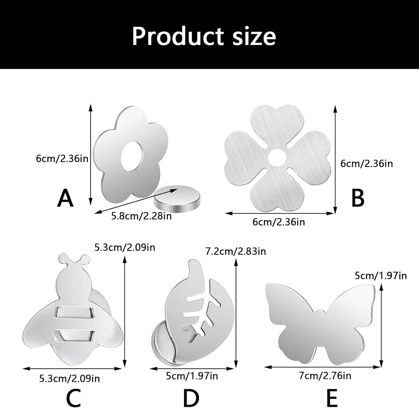 Tablecloth clips - Tablecloth weights - Magnetic clips - Tablecloth holder - Garden accessories - Picnic accessories - Windstopper tablecloth - Table accessories - Outdoor dining - Magnetic weight - Butterfly design - Silver - 8 pieces