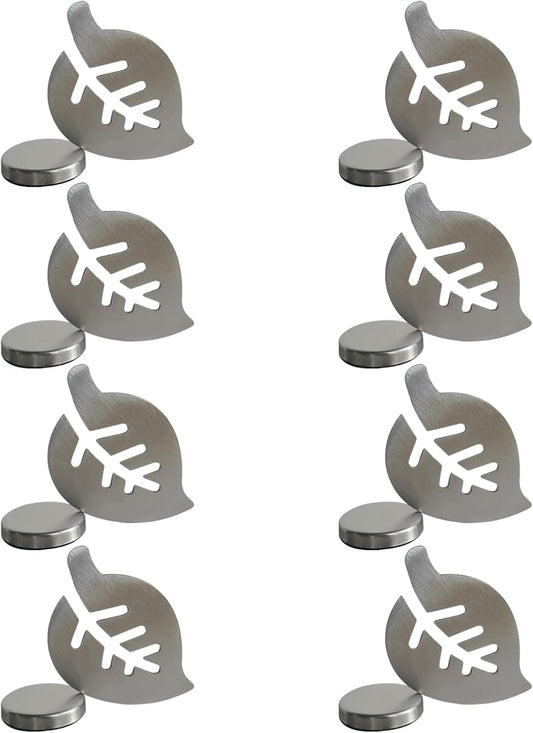Tablecloth clips - Tablecloth weights - Magnetic clips - Tablecloth holder - Garden accessories - Picnic accessories - Windstopper tablecloth - Table accessories - Outdoor dining - Magnetic weight - Leaf design - Silver - 8 pieces