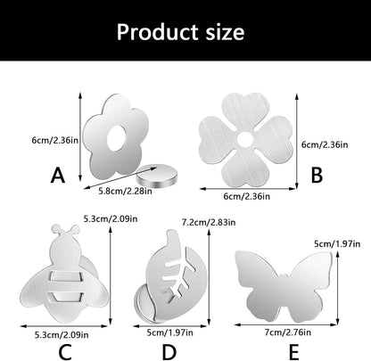 Tablecloth clips - Tablecloth weights - Magnetic clips - Tablecloth holder - Garden accessories - Picnic accessories - Windstopper tablecloth - Table accessories - Outdoor dining - Magnetic weight - Leaf design - Silver - 8 pieces