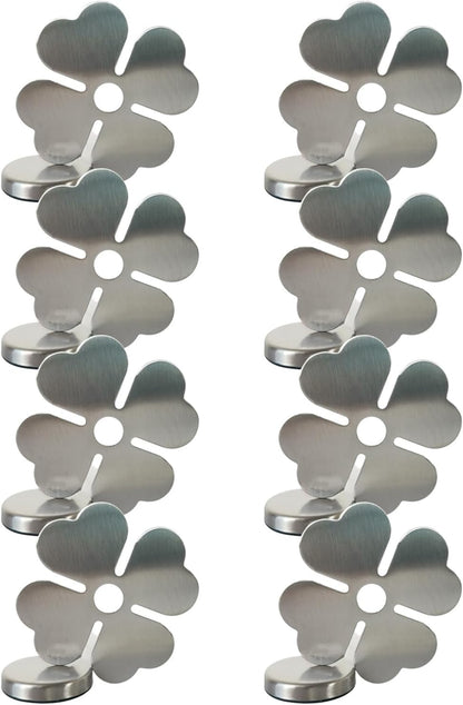 Tablecloth clips - Tablecloth weights - Magnetic clips - Tablecloth holder - Garden accessories - Picnic accessories - Windstopper tablecloth - Table accessories - Outdoor dining - Magnetic weight - Clover design - Silver - 8 pieces