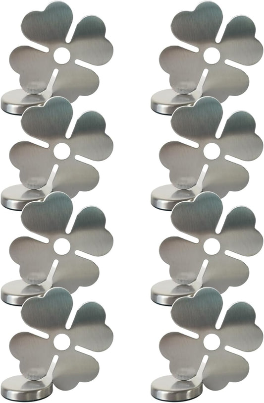 Tablecloth clips - Tablecloth weights - Magnetic clips - Tablecloth holder - Garden accessories - Picnic accessories - Windstopper tablecloth - Table accessories - Outdoor dining - Magnetic weight - Clover design - Silver - 8 pieces
