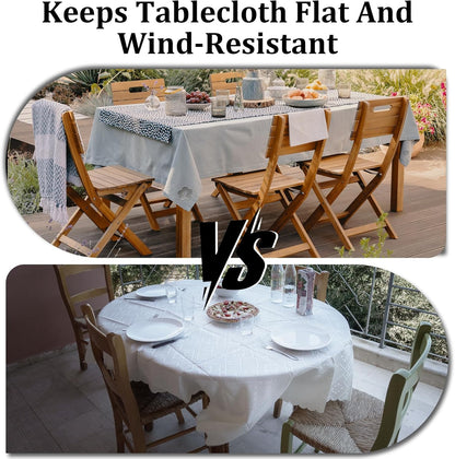 Tablecloth clips - Tablecloth weights - Magnetic clips - Tablecloth holder - Garden accessories - Picnic accessories - Windstopper tablecloth - Table accessories - Outdoor dining - Magnetic weight - Flower design - Silver - 8 pieces