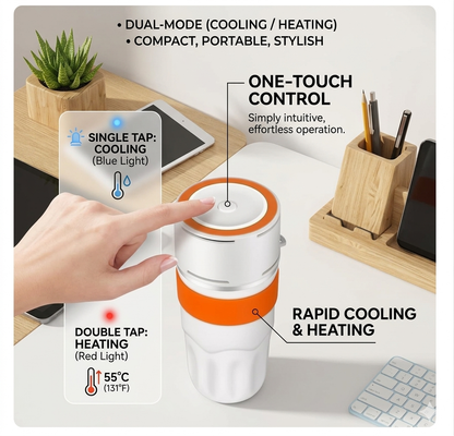 USB Heated & Cooling Smart Cup, Fast Cooling 0–10°C & Heating Up to 50°C, Portable Thermostatic Cold & Hot Cup, Car Office Travel Use, USB Powered Beverage Cooler & Warmer, Works with Power Bank & Car Charger,Grey