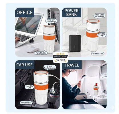 USB Heated & Cooling Smart Cup, Fast Cooling 0–10°C & Heating Up to 50°C, Portable Thermostatic Cold & Hot Cup, Car Office Travel Use, USB Powered Beverage Cooler & Warmer, Works with Power Bank & Car Charger,Orange