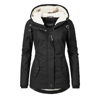 Waterproof Warm Winter Jacket with Hood, Thick Fleece Lined Cotton Jacket for Women - yujia Black XXXXL