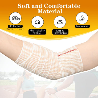 2 Pack 4" Premium Elastic Bandage Wrap, Reusable Hook and Loop Compression Wrap Bandage for Knees, Ankles, Wrists, Legs, Body