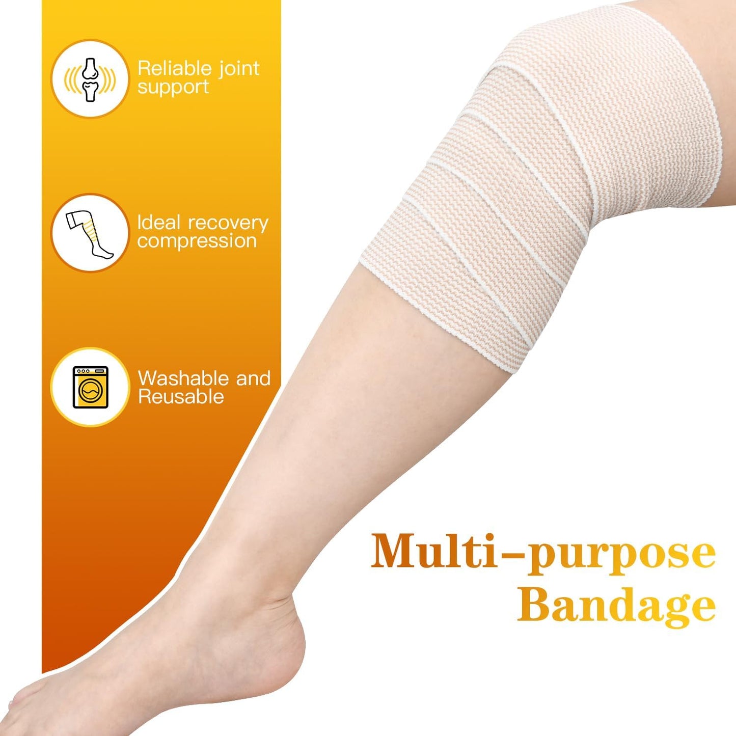 2 Pack 4" Premium Elastic Bandage Wrap, Reusable Hook and Loop Compression Wrap Bandage for Knees, Ankles, Wrists, Legs, Body