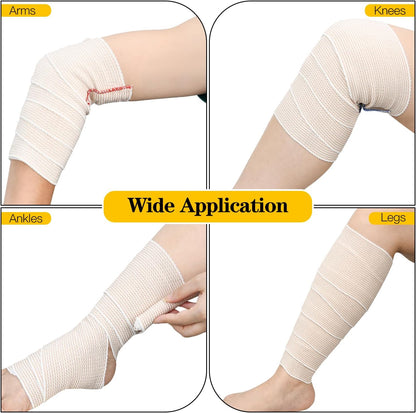 2 Pack 4" Premium Elastic Bandage Wrap, Reusable Hook and Loop Compression Wrap Bandage for Knees, Ankles, Wrists, Legs, Body