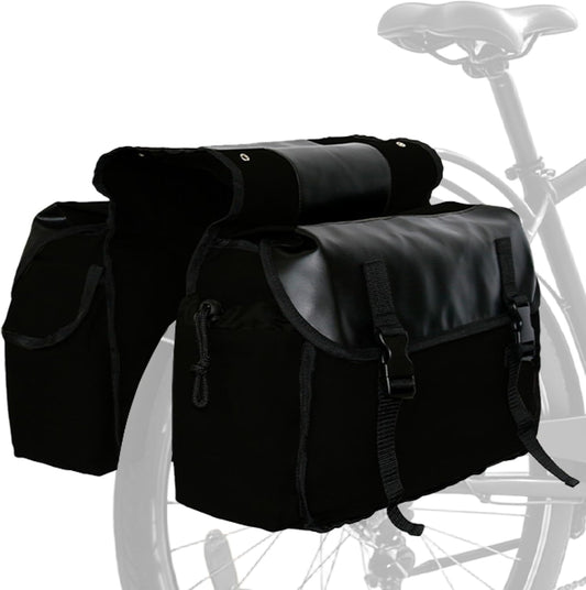 Vintage Double Bicycle Panniers Large Water-Resistant Canvas Bike Bags for E-bike & City Bike Black Set of 1