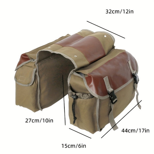 Vintage Double Bicycle Panniers Large Water-Resistant Canvas Bike Bags for E-bike & City Bike Black Set of 1