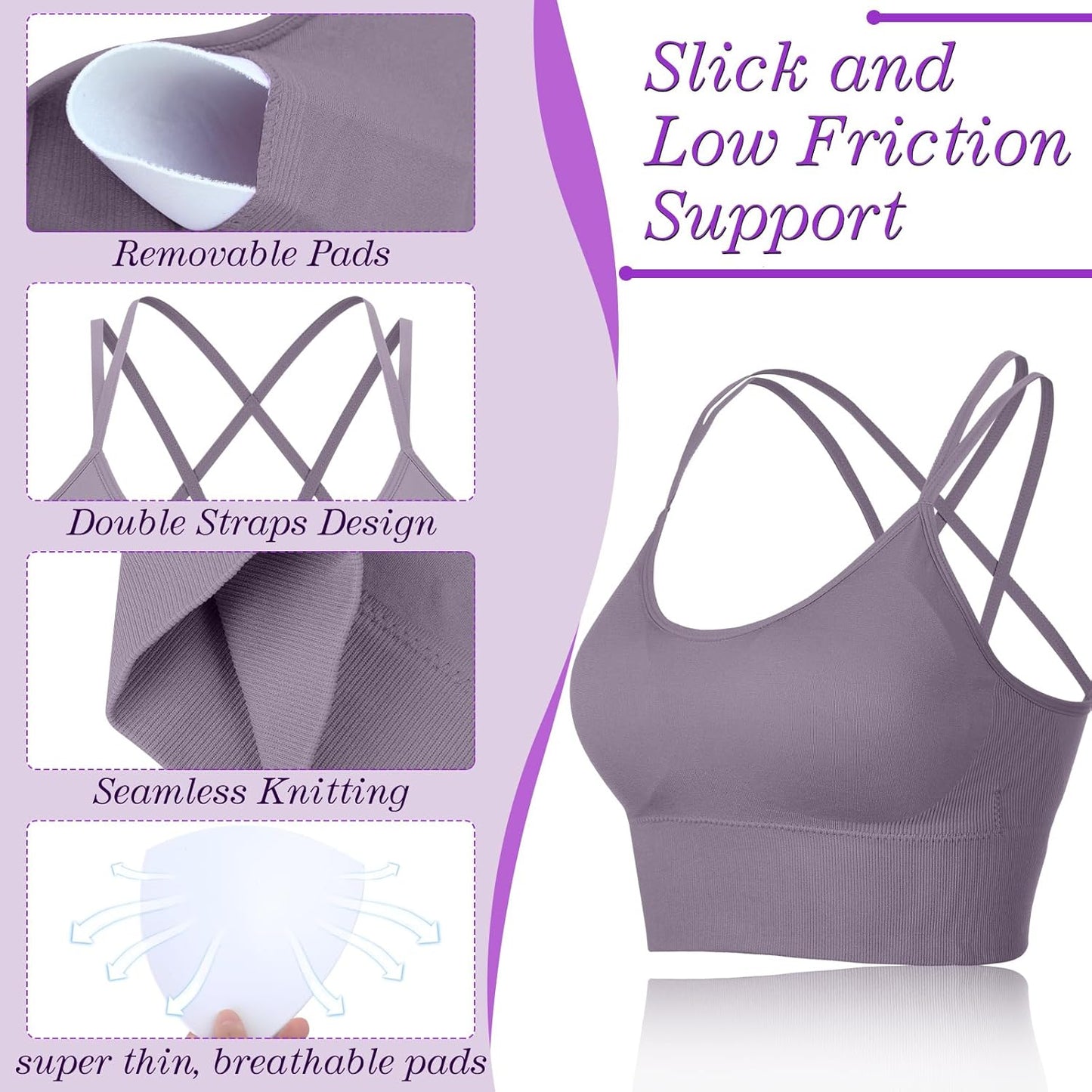 3 Pcs Strappy Sports Bras for Women Crisscross for Yoga Running Support Yoga Bra Padded Workout Bras