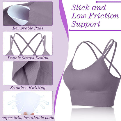 3 Pcs Strappy Sports Bras for Women Crisscross for Yoga Running Support Yoga Bra Padded Workout Bras