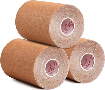 3 Pack Kinesiology Tape, 4in x 5.5yd Water Resistant Muscle Support Adhesive Sport Tape for Pain Relief, Latex Free Cotton Elastic Athletic Tape for Joints, Knee, Ankle, Shoulder, Wrist
