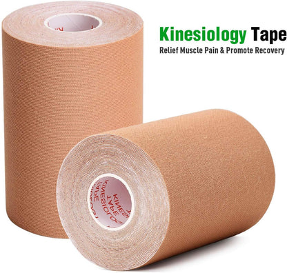 3 Pack Kinesiology Tape, 4in x 5.5yd Water Resistant Muscle Support Adhesive Sport Tape for Pain Relief, Latex Free Cotton Elastic Athletic Tape for Joints, Knee, Ankle, Shoulder, Wrist