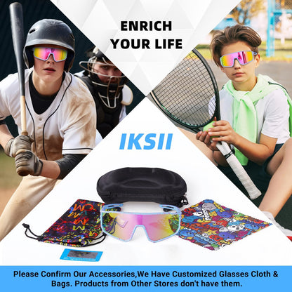 Youth Polarized Sunglasses Kids Baseball Glasses,Cycling Sport Shades for Boy Girl 8-14,UV400 Protection Volleyball Running