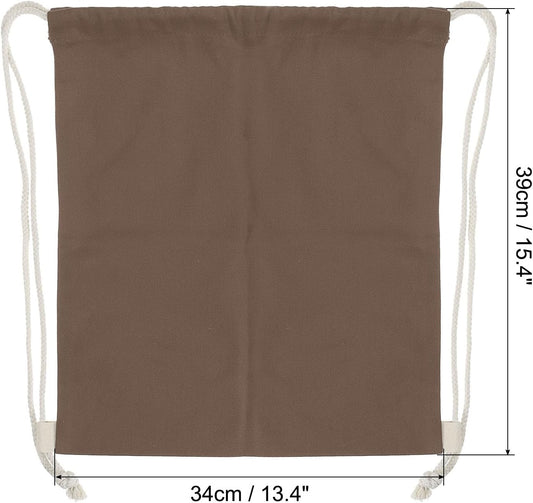 Cotton Drawstring Bags, Backpack Foldable Sports Gym Bags for Women Men Trip, Brown -