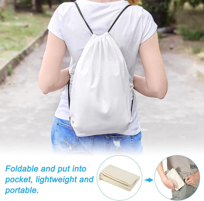 Cotton Drawstring Bags, Backpack Foldable Sports Gym Bags for Women Men Trip, Brown -