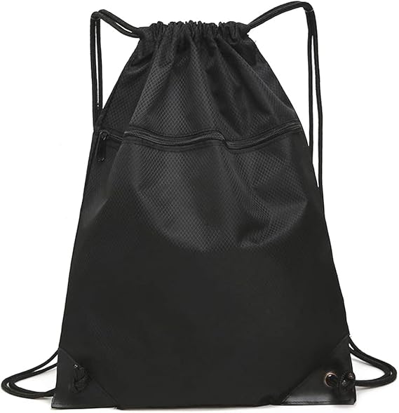 Trekkoord sports bag - large sports bag with PE pocket and external zip - waterproof drawstring swim backpack for men, women, boys and girls - sports, school, beach holiday, swimming, travel, yoga