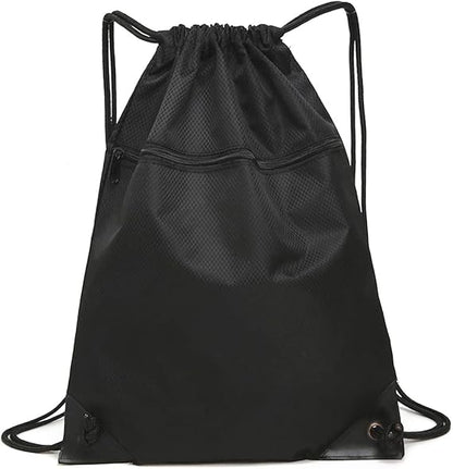 Trekkoord sports bag - large sports bag with PE pocket and external zip - waterproof drawstring swim backpack for men, women, boys and girls - sports, school, beach holiday, swimming, travel, yoga