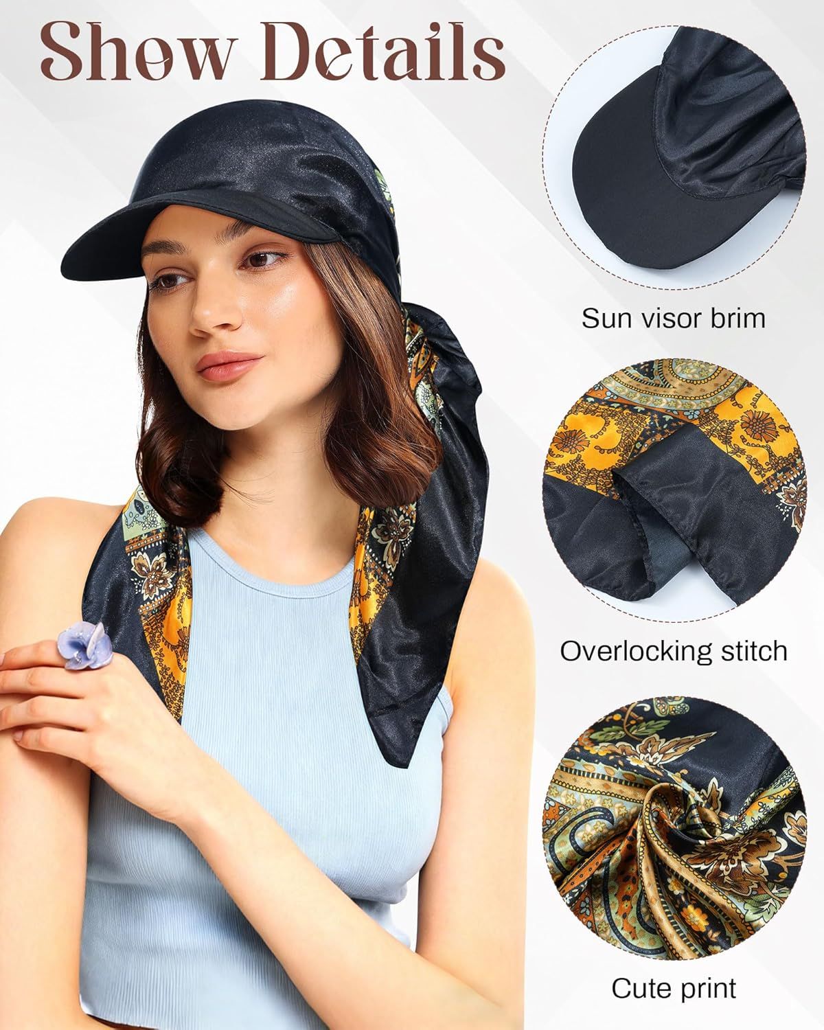 Women's Satin Head Scar with Sun Visor Brim Hat Scar with Visor Cap or Women One Piece Design